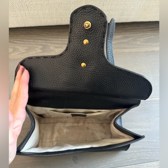 Gucci GG Marmont Top Handle Bag Black Leather Crossbody Gold Hardware - Picture 10 of 11